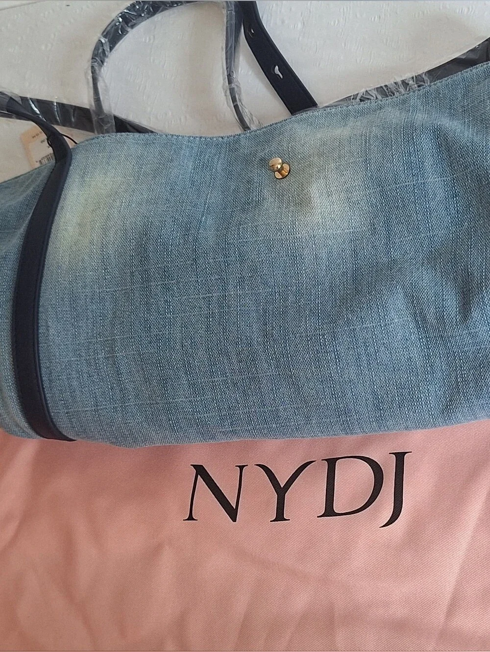 NWT NYDJ Blue Denim Tote Bag with Navy Trim